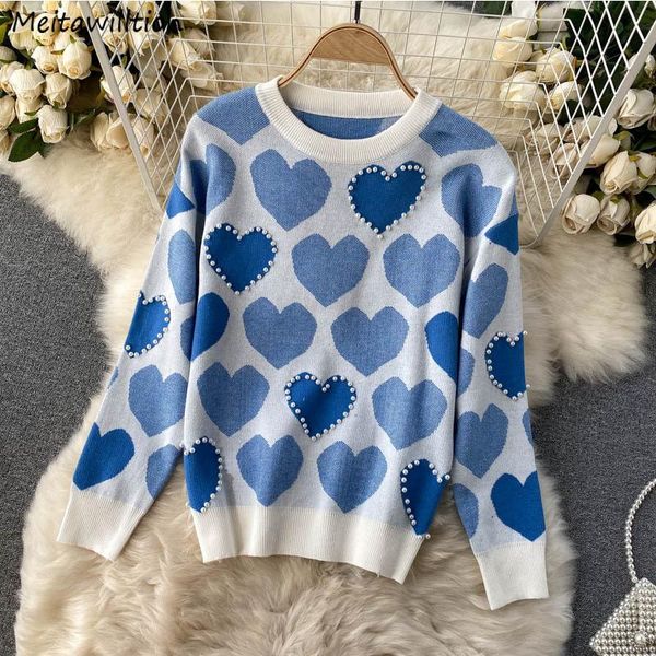 women's sweaters 2021 autumn winter knitted sweater women heart printed pearls pullovers ladies long sleeve o neck loose jumper, White;black
women's sweaters 2021 autumn winter knitted sweater women heart printed pearls pullovers ladies long sleeve o neck loose jumper, White;black