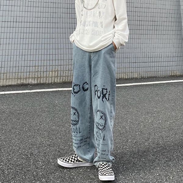 women's jeans hipster ins korean style super harajuku graffiti personality street wide leg pants straight printed, Blue
women's jeans hipster ins korean style super harajuku graffiti personality street wide leg pants straight printed, Blue