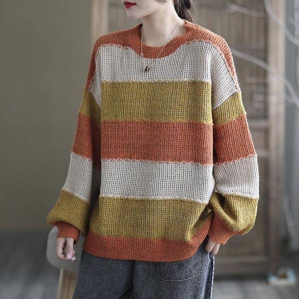 women's sweaters leisure quality autumn knitting sweater for woman o-neck striped color stitched pullover vintage sueter mujer women pu, White;black
women's sweaters leisure quality autumn knitting sweater for woman o-neck striped color stitched pullover vintage sueter mujer women pu, White;black