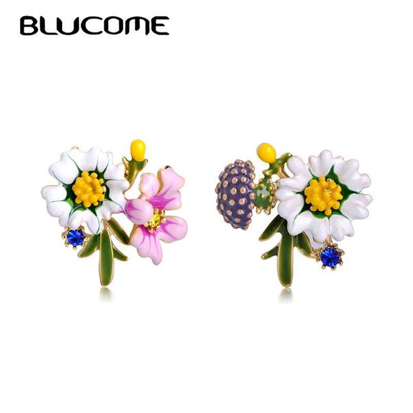stud blucome fashion style small earrings yellow enamel chrysanthemum mushroom shape girl holiday accessories, Golden;silver