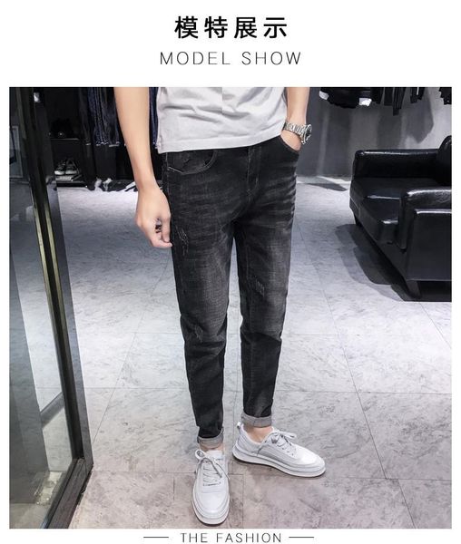 ripped stretch jeans men's autumn slim feet korean style trendy pants beggar hong kong cropped trousers, Blue
ripped stretch jeans men's autumn slim feet korean style trendy pants beggar hong kong cropped trousers, Blue