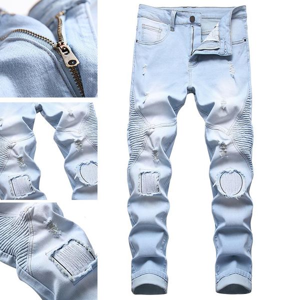 men's jeans casual motorcycle straight-leg trend over the knee trousers foot cross-border stretch, Blue
men's jeans casual motorcycle straight-leg trend over the knee trousers foot cross-border stretch, Blue