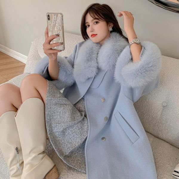 women's wool & blends 2021 korean style + oversize loose cashmere genuine fur coat natural collar outerwear, Black
women's wool & blends 2021 korean style + oversize loose cashmere genuine fur coat natural collar outerwear, Black