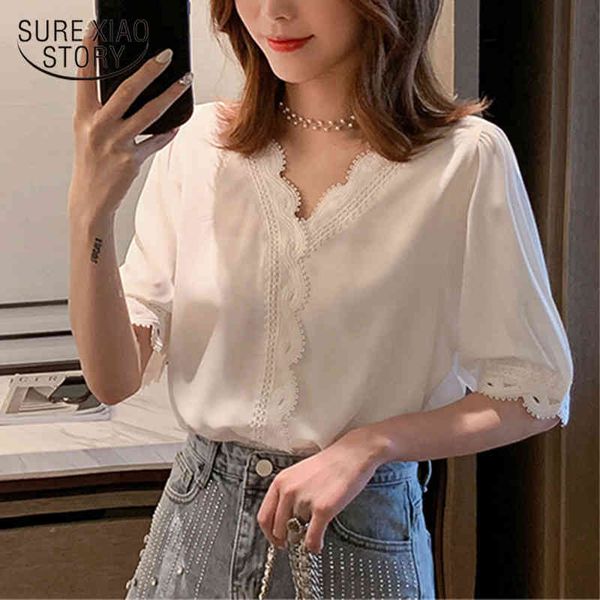 women chiffon shirt short sleeve blouse summer elegant sweet v-neck korean white hollow out blusas femininas 8988 50 210417
women chiffon shirt short sleeve blouse summer elegant sweet v-neck korean white hollow out blusas femininas 8988 50 210417