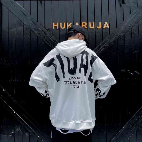 new gothic large letter wide shoulder men's fake two-piece hoodie hip hop loose oversize, Black
new gothic large letter wide shoulder men's fake two-piece hoodie hip hop loose oversize, Black