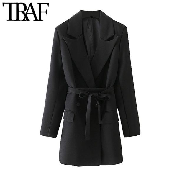 women fashion with belt double breasted blazer coat vintage long sleeve pockets female outerwear chic veste mujer 210507, White;black
women fashion with belt double breasted blazer coat vintage long sleeve pockets female outerwear chic veste mujer 210507, White;black