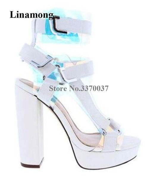 summer est women charming pvc straps patchwork high platform thick heel sandals ankle wrap buckles heels, Black
summer est women charming pvc straps patchwork high platform thick heel sandals ankle wrap buckles heels, Black