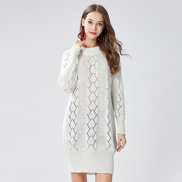 women's long sleeve sweater dress autumn winter loose knitted female white sweaters o neck casual warm pullovers for women, White;black
women's long sleeve sweater dress autumn winter loose knitted female white sweaters o neck casual warm pullovers for women, White;black