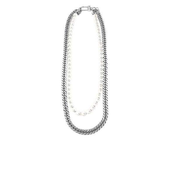 design national chaochao hip hop rap double-layer niche pearl titanium steel personality fashion necklace for men and women, Silver
design national chaochao hip hop rap double-layer niche pearl titanium steel personality fashion necklace for men and women, Silver