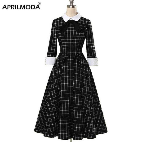 long sleeve winter black plaid vintage tunic dress hepburn gingham retro turn down collar bowknot a line rockabilly swing dress g1214, Black;gray
long sleeve winter black plaid vintage tunic dress hepburn gingham retro turn down collar bowknot a line rockabilly swing dress g1214, Black;gray