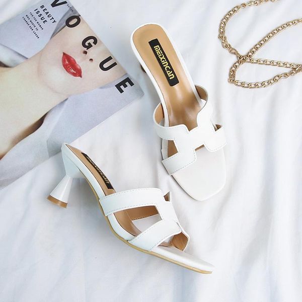 slippers kalsooni 2021 women summer heels middle-heel sandals modern, Black