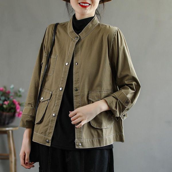 women's jackets korean fashion pocket shirt coat female 2021 spring autumn retro casual loose plus size women short e320, Black;brown
women's jackets korean fashion pocket shirt coat female 2021 spring autumn retro casual loose plus size women short e320, Black;brown