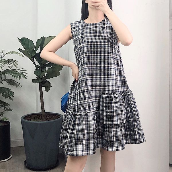 dress ruffled women's mini dress sleeveless plaid o-neck loose summer ladies dresses, Black;gray
dress ruffled women's mini dress sleeveless plaid o-neck loose summer ladies dresses, Black;gray