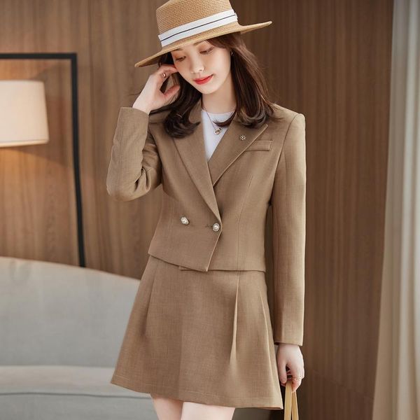 two piece dress fashion brown blazer women business suits skirt and jacket sets ladies work wear office uniform styles ol, White
two piece dress fashion brown blazer women business suits skirt and jacket sets ladies work wear office uniform styles ol, White