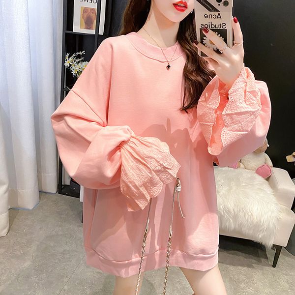 women's sweater 2021 autumn korean version solid color round neck long sleeve loose large size women's coat student, Black
women's sweater 2021 autumn korean version solid color round neck long sleeve loose large size women's coat student, Black