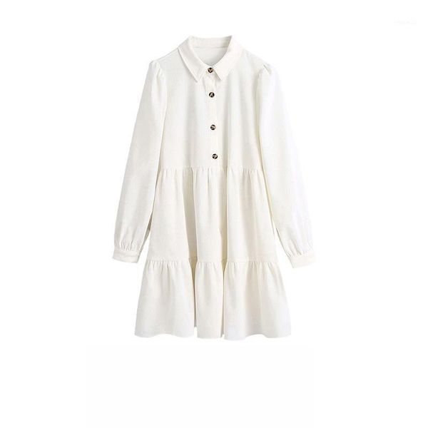 women 2021 sweet fashion ruffled corduroy mini dress vintage lapel collar long sleeve with buttons female dresses mujer casual, Black;gray
women 2021 sweet fashion ruffled corduroy mini dress vintage lapel collar long sleeve with buttons female dresses mujer casual, Black;gray