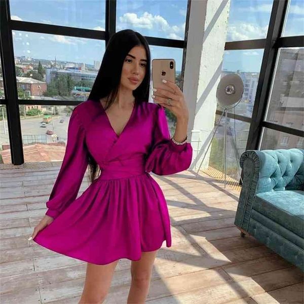 women deep v-neck mini lantern sleeve solid sashes satin party a line 2021 autumn new office lady vintage dress, Black;gray
women deep v-neck mini lantern sleeve solid sashes satin party a line 2021 autumn new office lady vintage dress, Black;gray