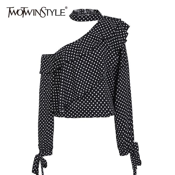asymmetrical print dot shirt for women skew collar long sleeve patchwork ruffle casual blouse female fashion new 210428, White
asymmetrical print dot shirt for women skew collar long sleeve patchwork ruffle casual blouse female fashion new 210428, White