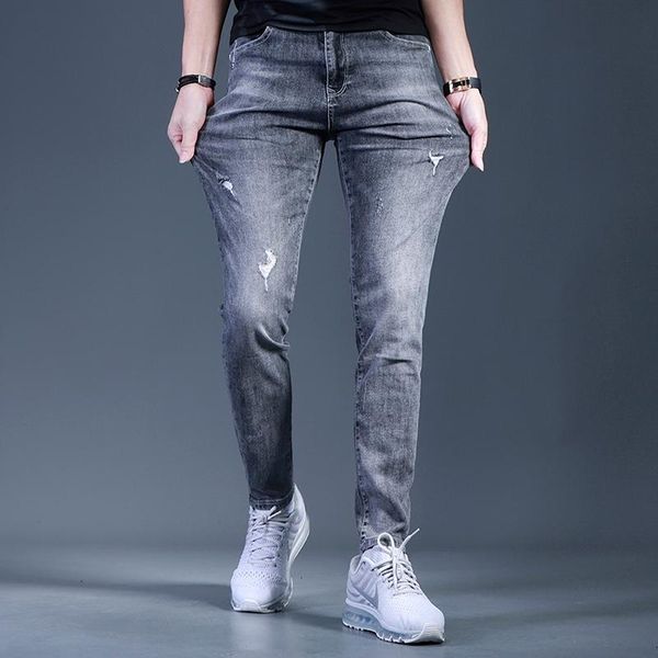 men's men gray stretch ripped jeans fashion korean style slim fit pencil pants, Blue
men's men gray stretch ripped jeans fashion korean style slim fit pencil pants, Blue