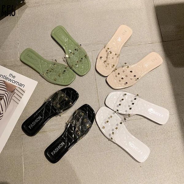 comfort summer soft light flat slippers fashion outside non-slip slides green pu leather pointed transparent rivet womens shoes, Black
comfort summer soft light flat slippers fashion outside non-slip slides green pu leather pointed transparent rivet womens shoes, Black