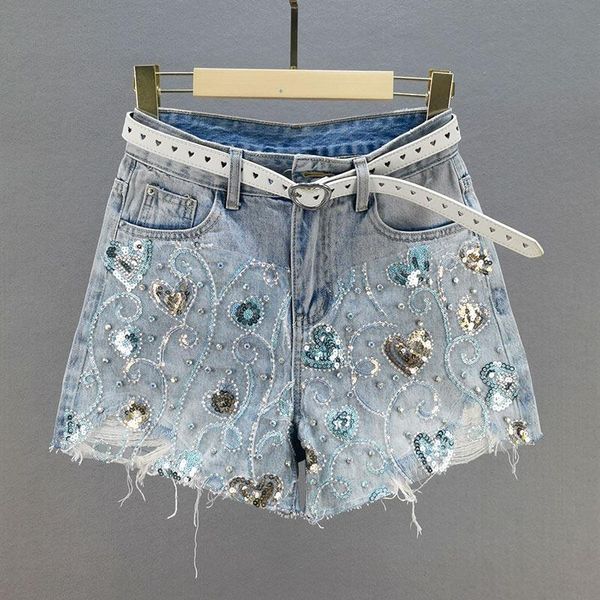 women's jeans street shorts 2021 summer high waist sequined ripped wide-legged pants girls jean students short, Blue
women's jeans street shorts 2021 summer high waist sequined ripped wide-legged pants girls jean students short, Blue