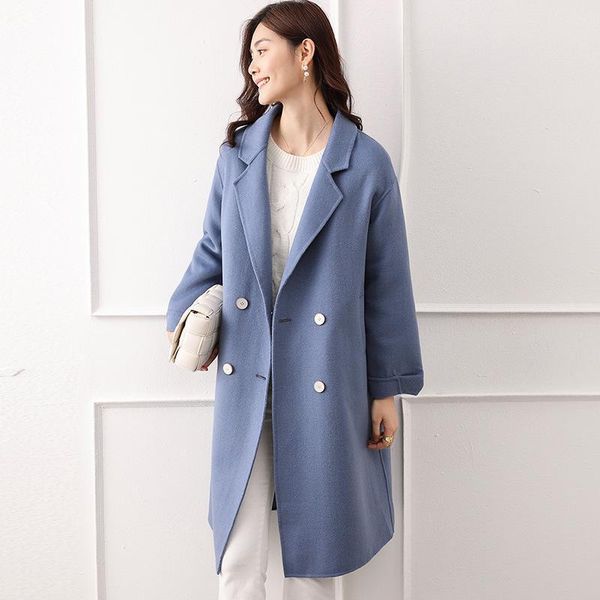 women's wool & blends south korea 2021 autumn and winter single breasted double-sided coat medium long, Black
women's wool & blends south korea 2021 autumn and winter single breasted double-sided coat medium long, Black