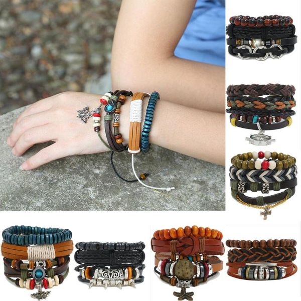 charm bracelets fashion pendant leather bracelet men's retractable beaded ladies punk jewelry student gift 3pcs, Golden;silver
charm bracelets fashion pendant leather bracelet men's retractable beaded ladies punk jewelry student gift 3pcs, Golden;silver