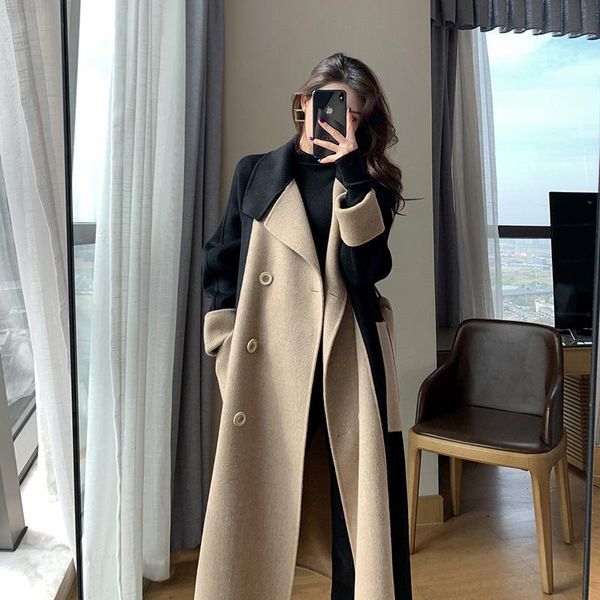 women's wool & blends autumn winter women patchwork stylish overcoat female thick warm cashmere jacket ladies casual button streetwear, Black
women's wool & blends autumn winter women patchwork stylish overcoat female thick warm cashmere jacket ladies casual button streetwear, Black