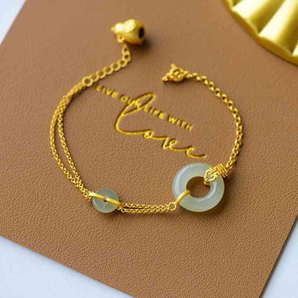 new inlaid natural hetian chalcedony fulu gourd bracelet chinese style retro craft gold charm light luxury women's jewelry, Black
new inlaid natural hetian chalcedony fulu gourd bracelet chinese style retro craft gold charm light luxury women's jewelry, Black