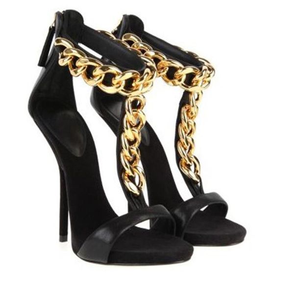 lady black leather t strap gold chain woman high heel sandal chains open toe summer sandals
lady black leather t strap gold chain woman high heel sandal chains open toe summer sandals