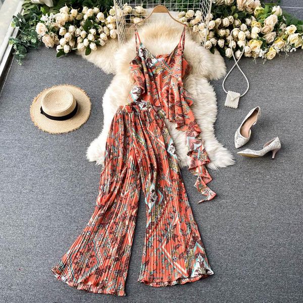 women's two piece pants singreiny women autumn french print set sleeveless off shoulder irregular strap high waist pleated pieces, White
women's two piece pants singreiny women autumn french print set sleeveless off shoulder irregular strap high waist pleated pieces, White