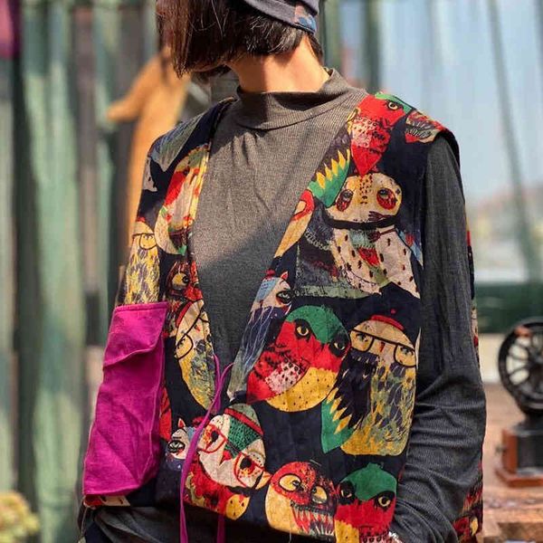 johnature women winter vintage cotton print owl vests chinese style sleeveless coats v-neck pocket female vests 210521, White
johnature women winter vintage cotton print owl vests chinese style sleeveless coats v-neck pocket female vests 210521, White