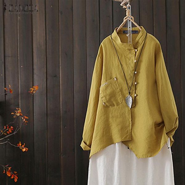 women's blouses & shirts 2021 vintage cotton linen asymmetrical work tunic spring solid zanzea casual long sleeve blouse women female, White
women's blouses & shirts 2021 vintage cotton linen asymmetrical work tunic spring solid zanzea casual long sleeve blouse women female, White