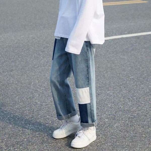 men's jeans oversize pants patchwork autumn winter korean straight loose high street hip-hop wide-leg clothing, Blue
men's jeans oversize pants patchwork autumn winter korean straight loose high street hip-hop wide-leg clothing, Blue