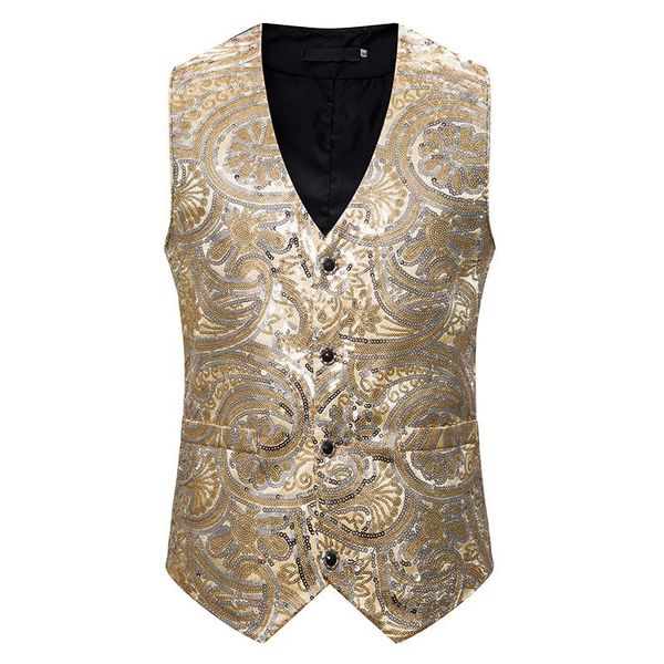 men's vests shiny gold sequin sparkling waistcoat men slim fit v neck single breasted mens vest wedding party stage prom costume gilet, Black;white
men's vests shiny gold sequin sparkling waistcoat men slim fit v neck single breasted mens vest wedding party stage prom costume gilet, Black;white