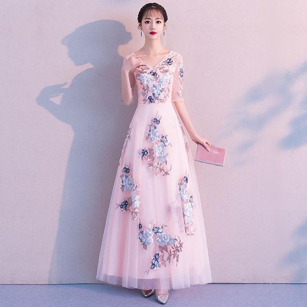 ethnic clothing pink v-neck evening party dress embroidery flower prom elegant a-line banquet slim long mesh vestidos s-3xl, Red
ethnic clothing pink v-neck evening party dress embroidery flower prom elegant a-line banquet slim long mesh vestidos s-3xl, Red