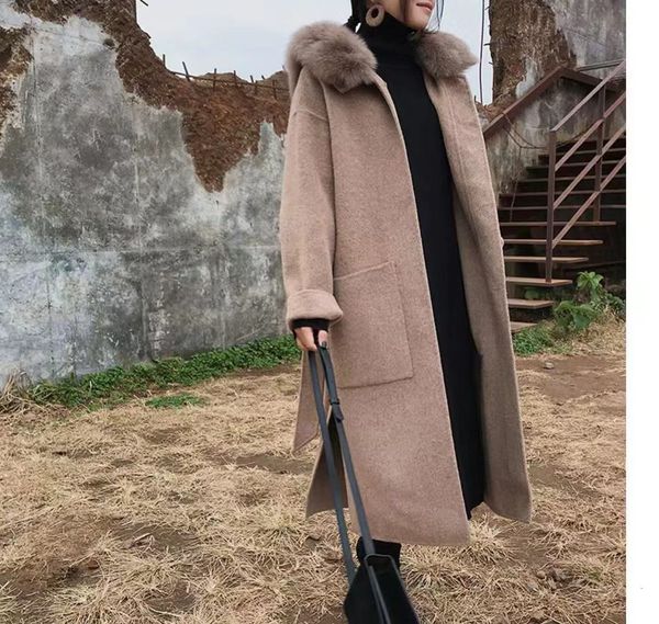 women's jackets upper quality streetwear genuine long design fur collar woolen jacket fashion solid ladies loose mujer winter shelters, Black;brown 
women's jackets upper quality streetwear genuine long design fur collar woolen jacket fashion solid ladies loose mujer winter shelters, Black;brown