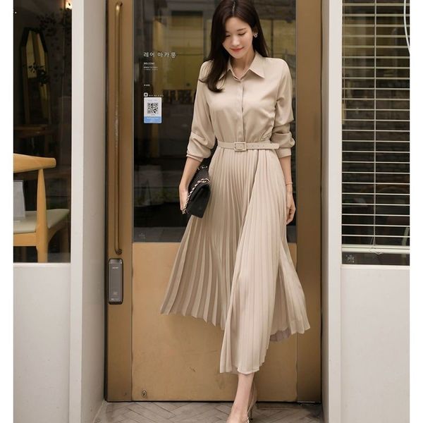 design autumn pleated dress long sleeve button up shirt dress elegant fashion office lady turn down collar slim waist long clot, White;black
design autumn pleated dress long sleeve button up shirt dress elegant fashion office lady turn down collar slim waist long clot, White;black