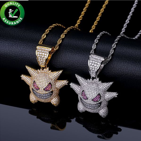 hip hop jewelry iced out pendant mens luxury designer necklace cartoon ghost diamond bling cz with rope chain wedding christmas accessories, Silver