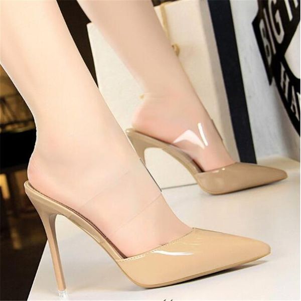 slippers candy colors woman summer pointed toe patent leather fashion thin heels mules transparent pvc band sandals, Black
slippers candy colors woman summer pointed toe patent leather fashion thin heels mules transparent pvc band sandals, Black