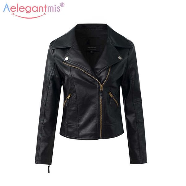 aelegantmis classic black pu leather jacket women cool slim short motorcycle jackets ladies autumn coat basic street outerwear 210607, Black;brown
aelegantmis classic black pu leather jacket women cool slim short motorcycle jackets ladies autumn coat basic street outerwear 210607, Black;brown