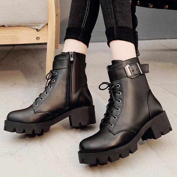 boots ankle for women nice casual round toe lace-up bare middle square heel buckle strap short botas mujer, Black
boots ankle for women nice casual round toe lace-up bare middle square heel buckle strap short botas mujer, Black