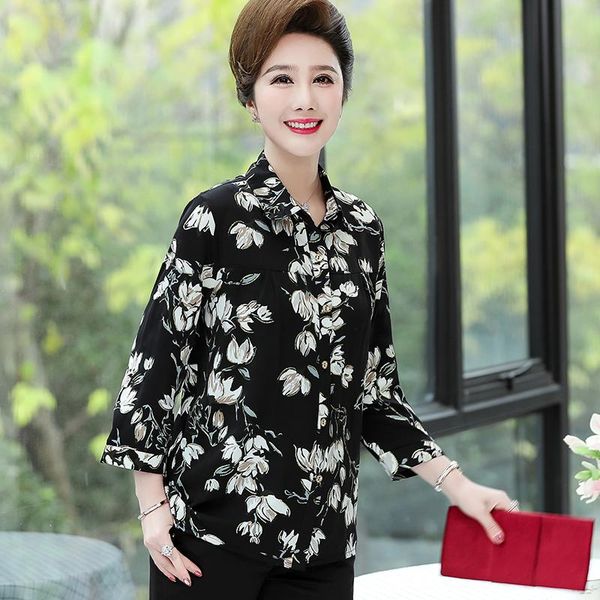 women's blouses & shirts 2021 spring women floral shirt three quarter sleeve turn-down collar middle age woman flowers blouse, White
women's blouses & shirts 2021 spring women floral shirt three quarter sleeve turn-down collar middle age woman flowers blouse, White