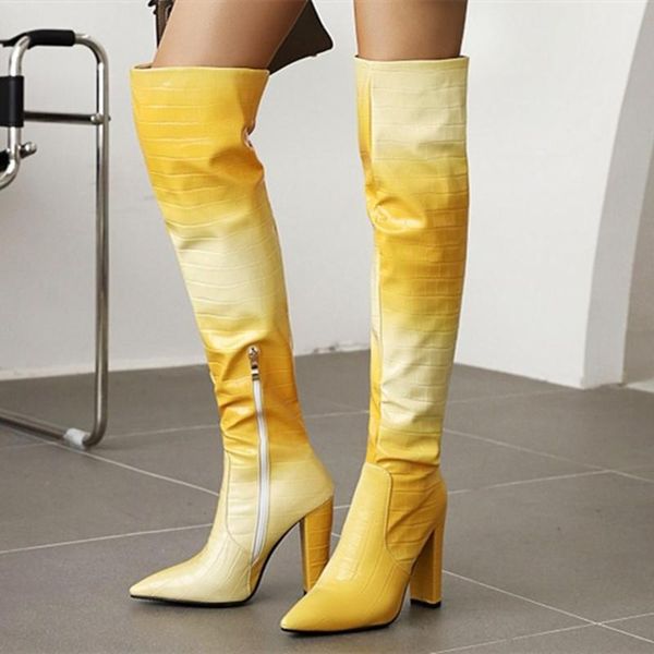 boots mixed gradient color fancy shoes women knee high pointy toe chunky heel half-side zip big size 10.5, Black
boots mixed gradient color fancy shoes women knee high pointy toe chunky heel half-side zip big size 10.5, Black