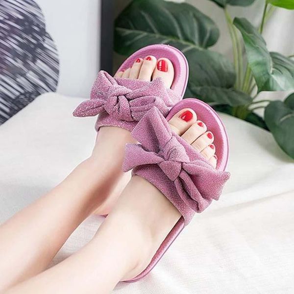 slippers 1pr glitter pink women brand designer lady bling sandals silk butterfly-knot bow flat beach slides shoes, Black 
slippers 1pr glitter pink women brand designer lady bling sandals silk butterfly-knot bow flat beach slides shoes, Black