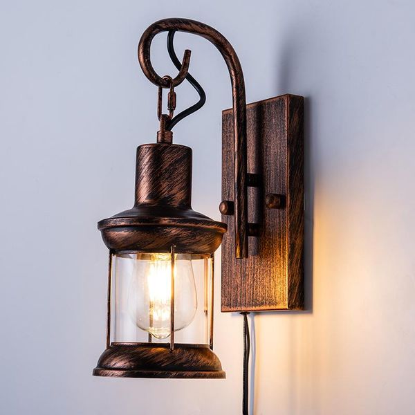 

wall lamp vintage retro rustic metal and glass hanging lamps eu us uk plug industrial e27 bulb sconce light fixture for hallway patio