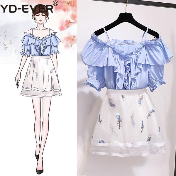 summer sweet girls slash neck shirt 2 piece set women ruffles blue + short mesh embroidery feather skirt two dress, White
summer sweet girls slash neck shirt 2 piece set women ruffles blue + short mesh embroidery feather skirt two dress, White