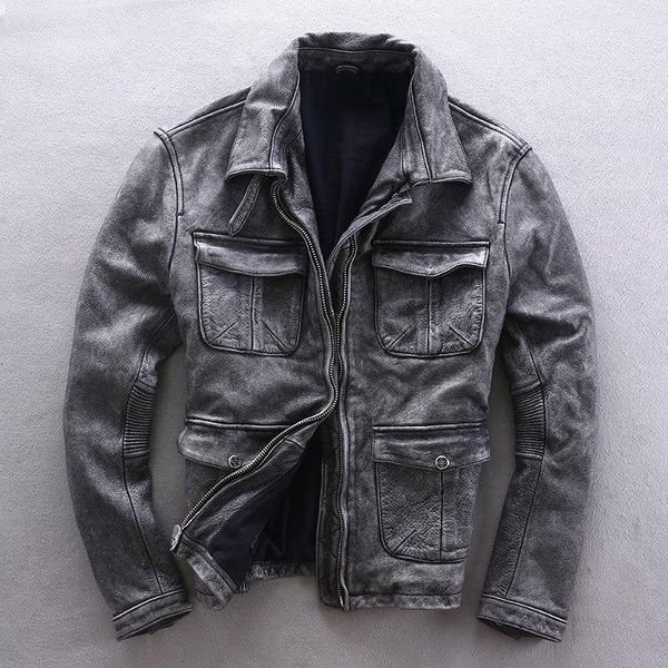 men's leather & faux m65 motorcycle men cowhide genuine jacket male slim fit vintage multi-pocket locomotive clothing biker coat, Black
men's leather & faux m65 motorcycle men cowhide genuine jacket male slim fit vintage multi-pocket locomotive clothing biker coat, Black