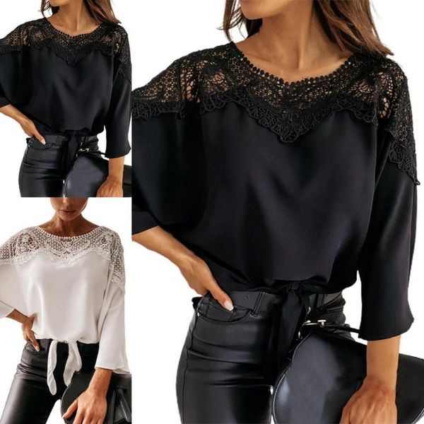 women's blouses & shirts women fashion casual crochet solid color round neck lace stitching hollow fall shirt for office dailywear, White
women's blouses & shirts women fashion casual crochet solid color round neck lace stitching hollow fall shirt for office dailywear, White