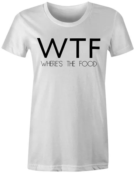 funny novelty fashion popular food wtf swag - where's the food womens t-shirt, White;black
funny novelty fashion popular food wtf swag - where's the food womens t-shirt, White;black